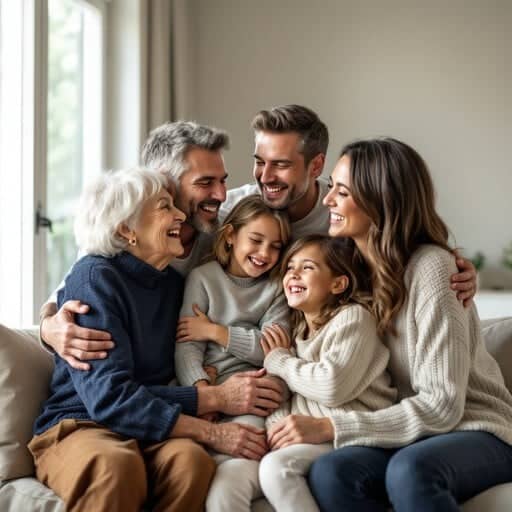 An extended family hugging and smiling creating lasting connections and memories